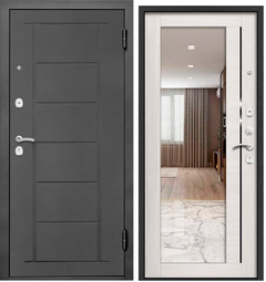 Входная дверь Промет Гранд Антрацит/Эшвайт зеркало