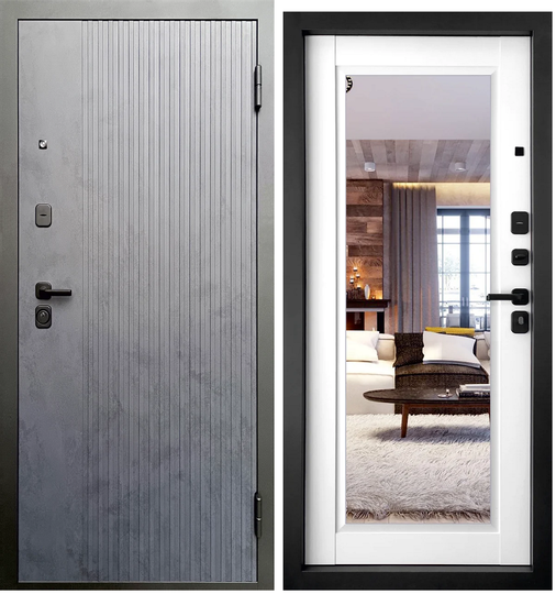Входная дверь Промет Лайн Бетон графит/Арктик снежный зеркало